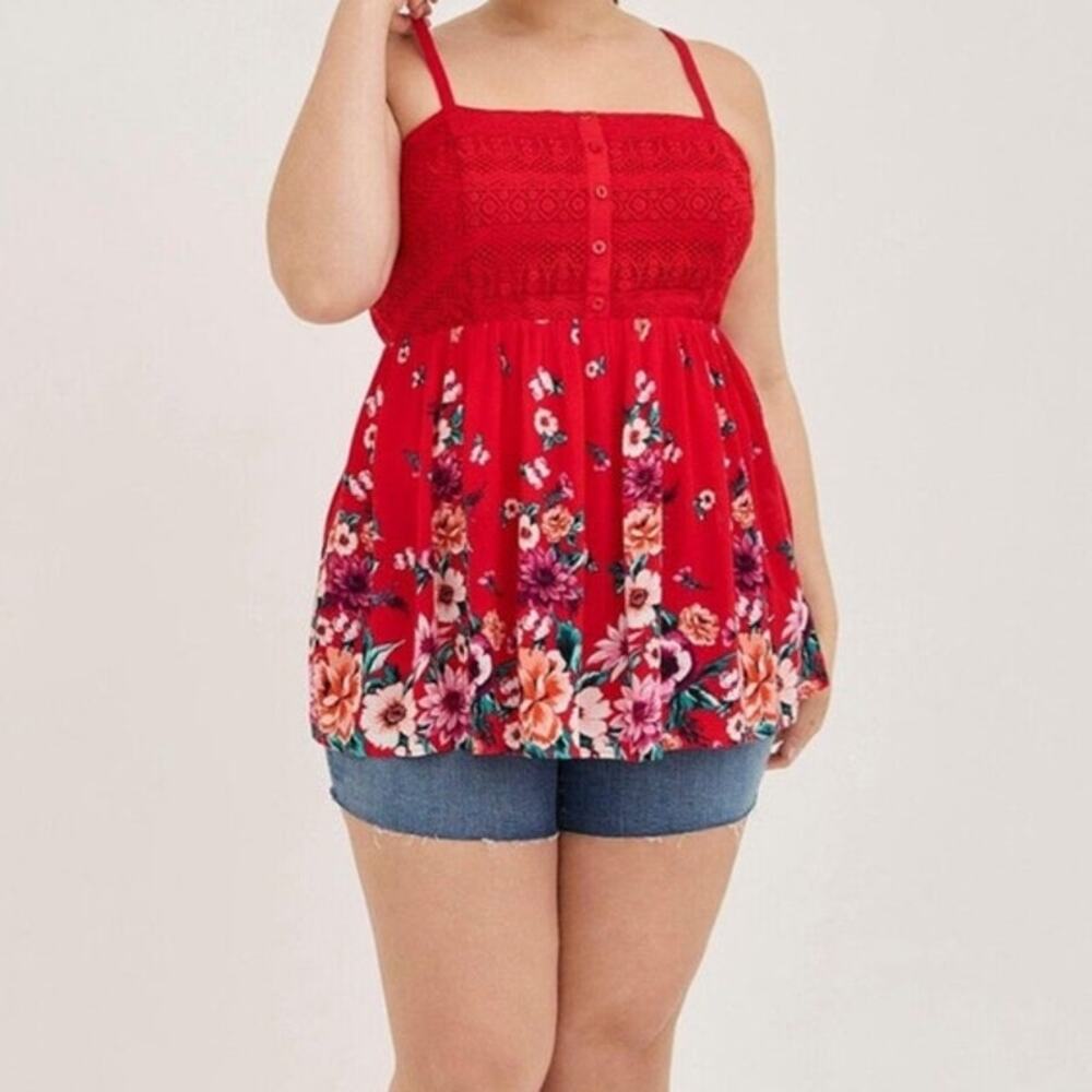 Torrid Crochet Ribbed Red Floral Cami - Picture 3 of 11